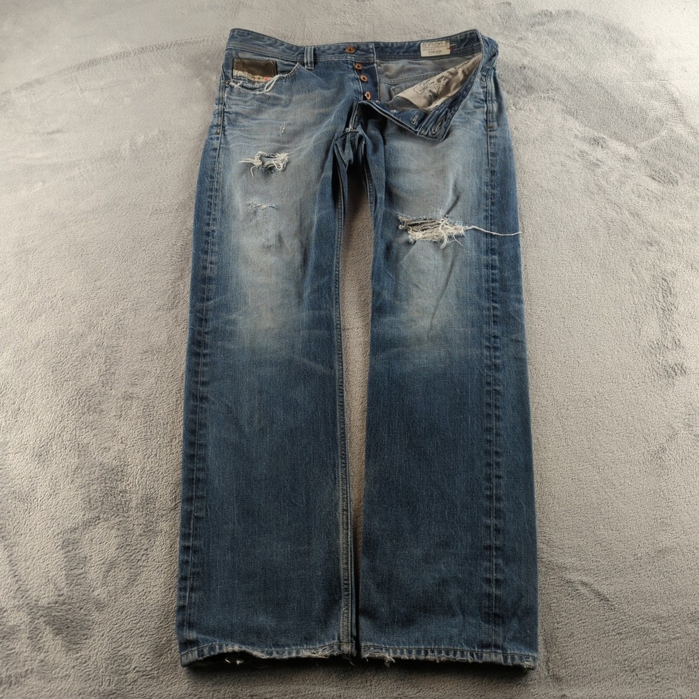 Diesel Viker Jeans Mens 36x32 Blue 0880N Faded Distressed Grunge Punk Y2K